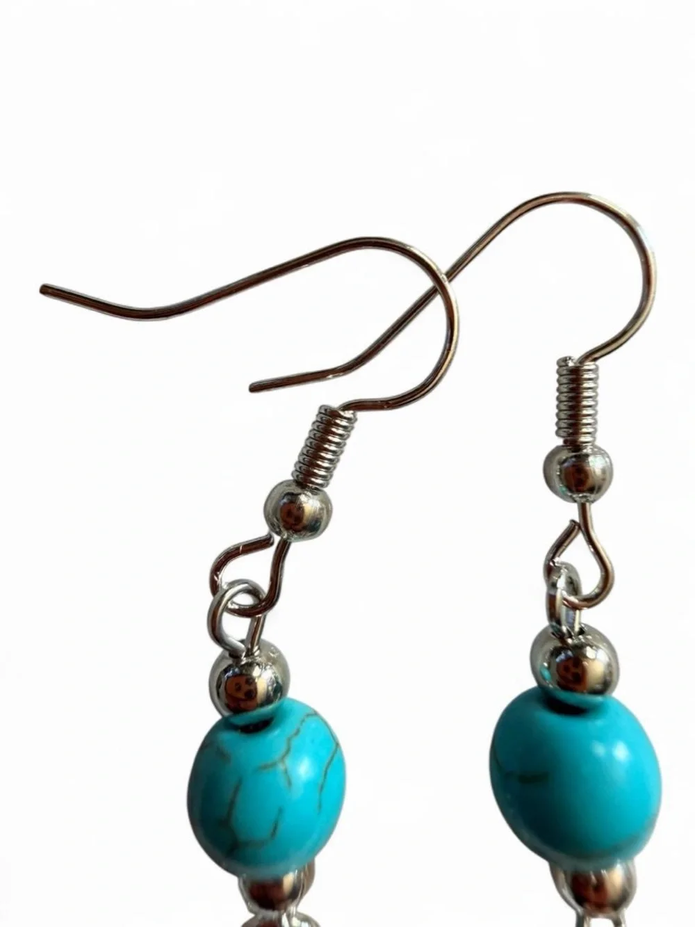 Handmade Turquoise & Silver Sunflower Dangle Drop Earrings OOAK